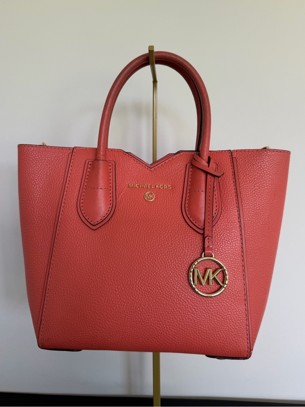 Michael Kors Coral Pebbled Leather Small Satchel Crossbody